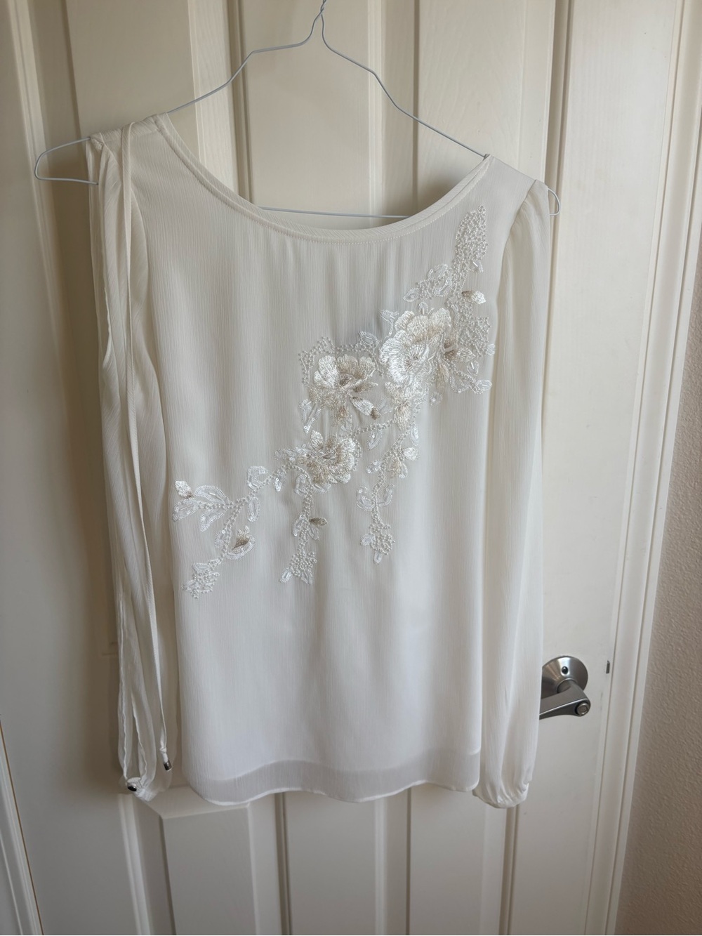 White House Black Market Embellished Cold Shoulder Blouse